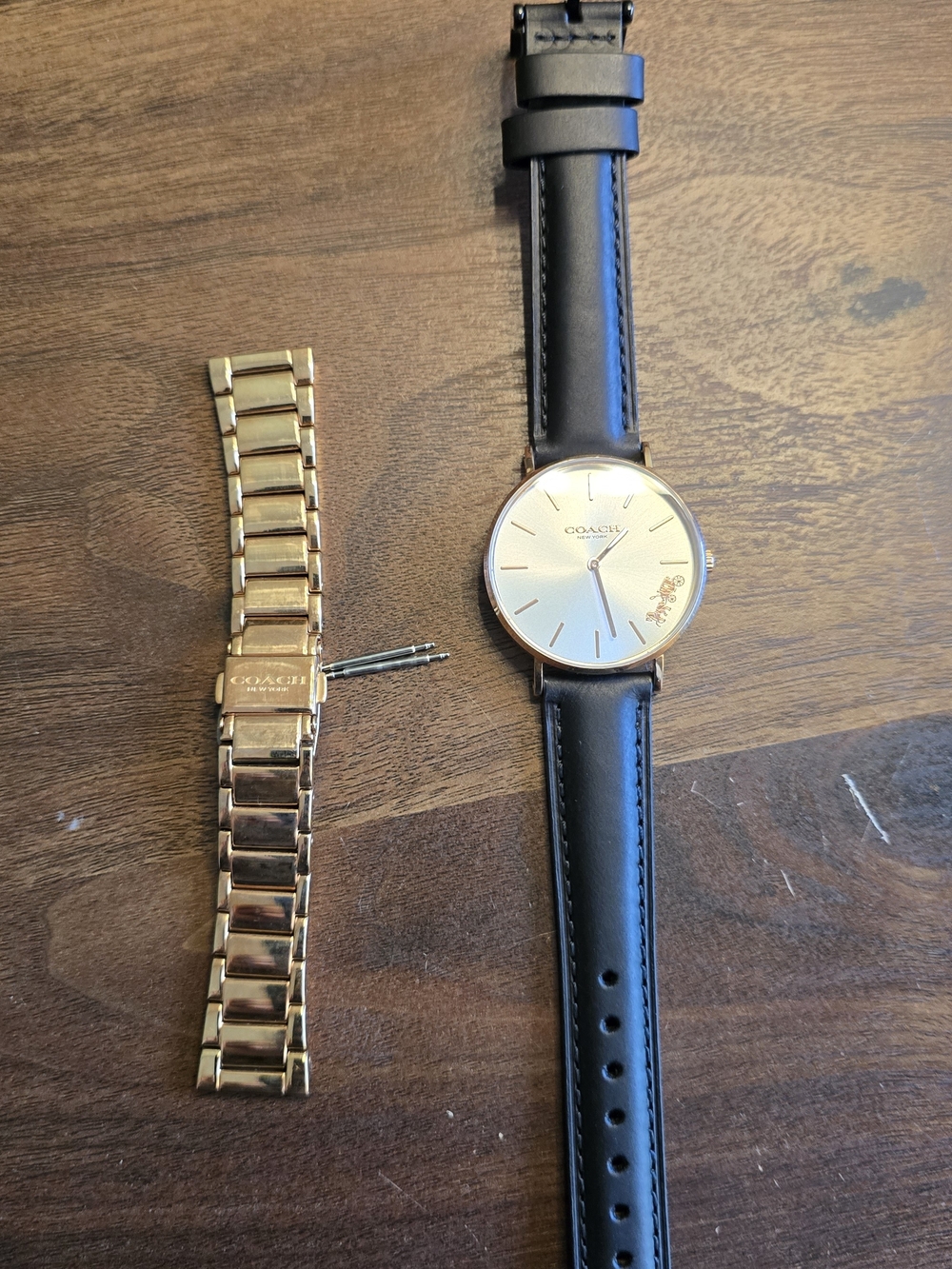COACH Womens Classic Rose Gold Case Watch with Black Leather Strap - Picture 6 of 16